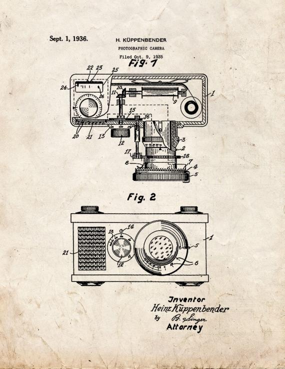 Photographic Camera Patent Print