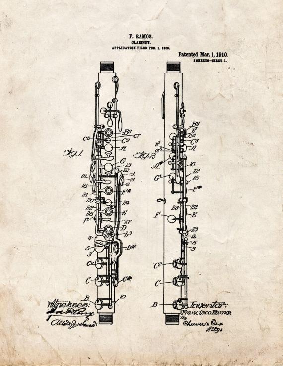 Clarinet Patent Print