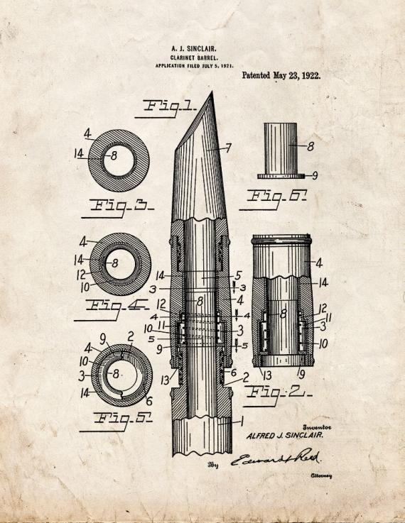 Clarinet Barrel Patent Print