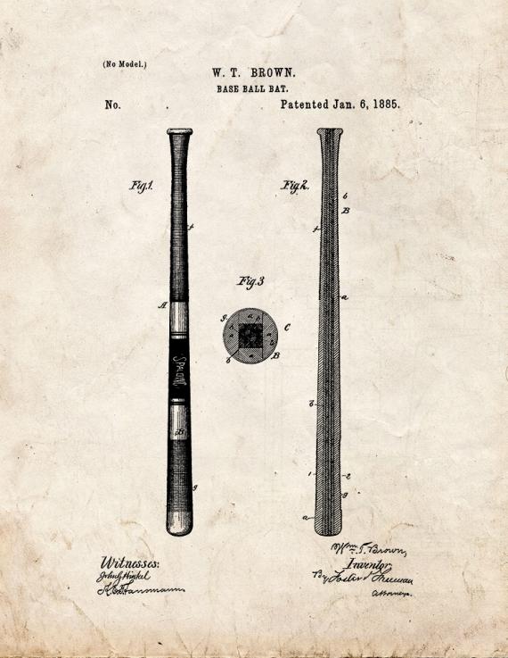 Baseball Bat Patent Print