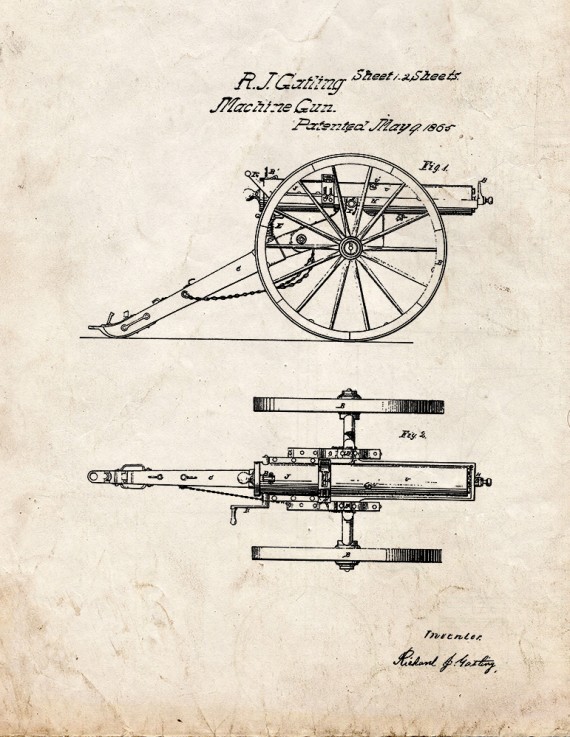 Gatling Machine Gun Patent Print