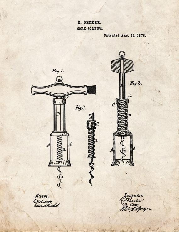 Corkscrew Patent Print
