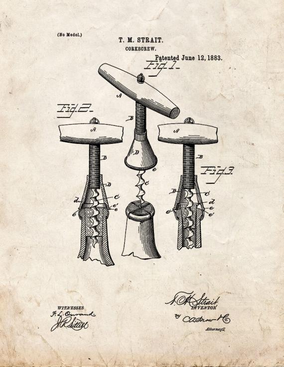 Corkscrew Patent Print