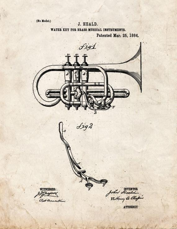 Brass Horn Patent Print