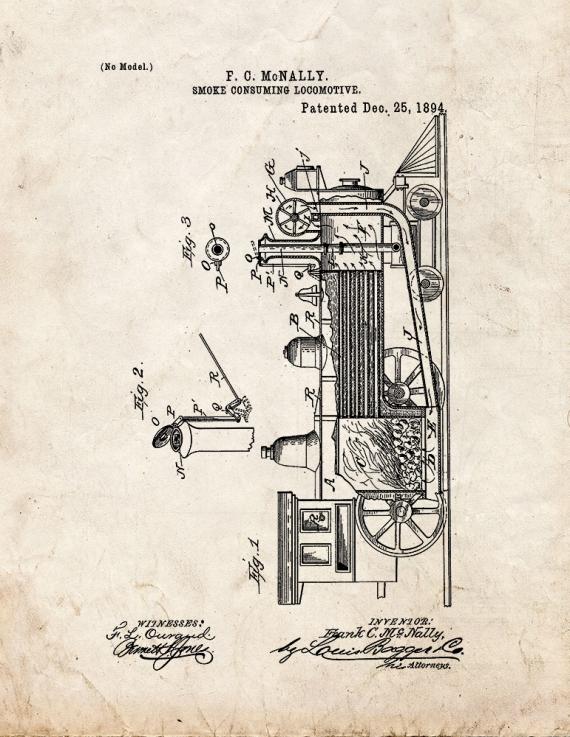 Smoke Consuming Locomotive Patent Print