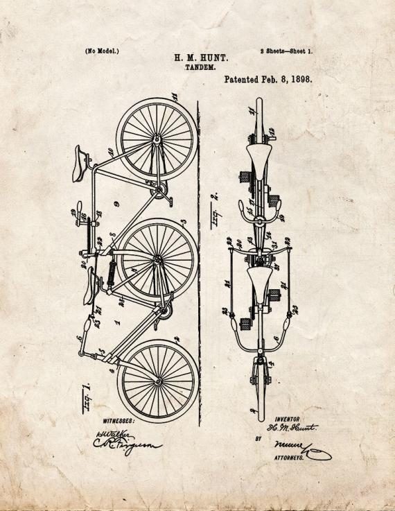 Bicycle Tandem Patent Print