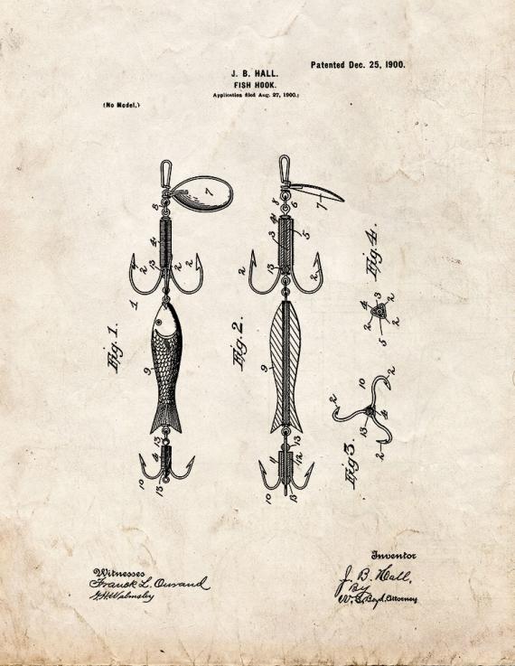 Fish Hook Patent Print