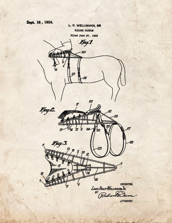 Horse Riding Saddle Patent Print