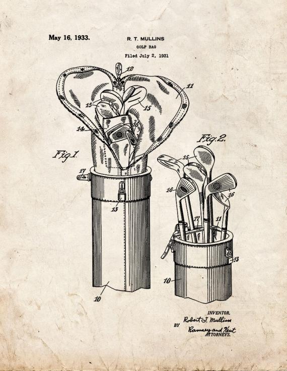 Golf Bag Patent Print