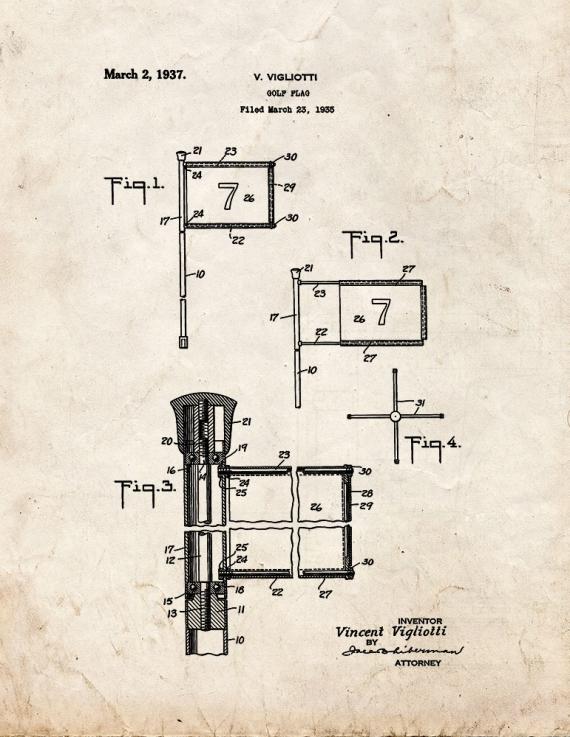 Golf Flag Patent Print