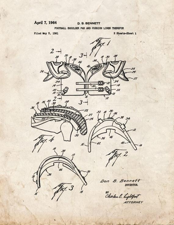 Football Shoulder Pads Patent Print