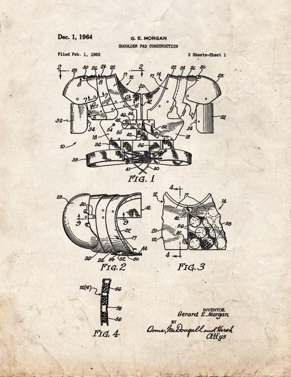 Football Shoulder Pad Patent Print