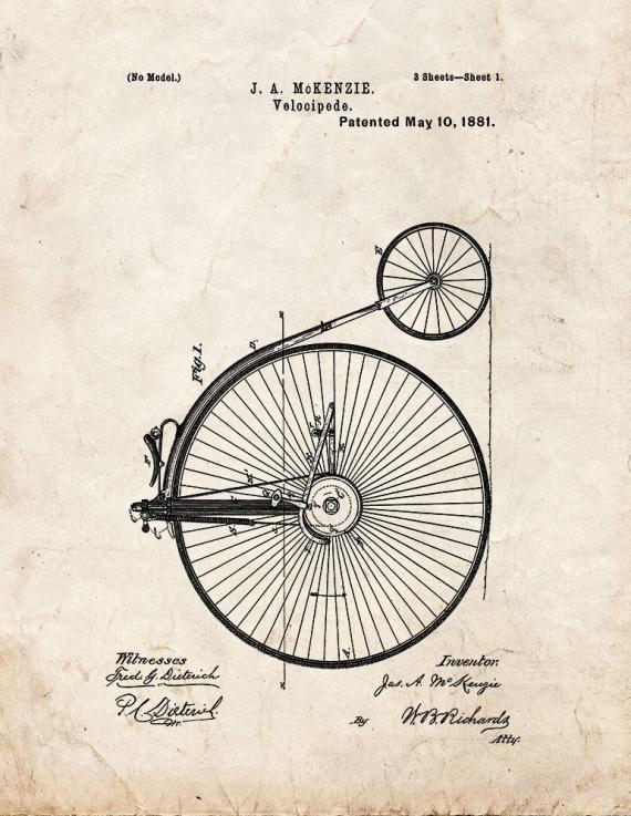 Velocipede Patent Print