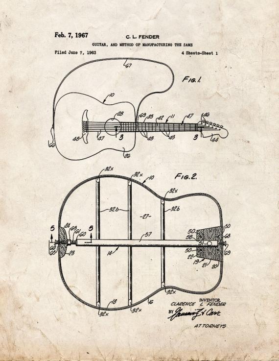 Clarence Fender Guitar Patent Print