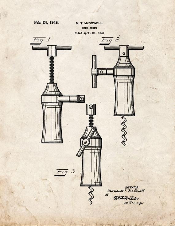 Corkscrew Patent Print