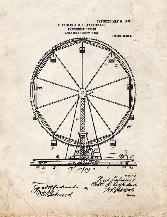 Ferris Wheel Patent Print