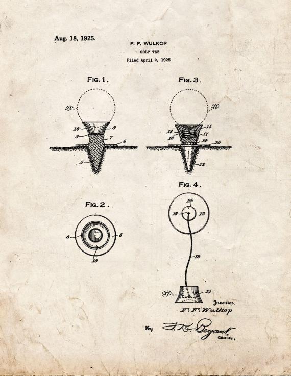 Golf Tee Patent Print