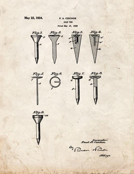 Golf Tee Patent Print