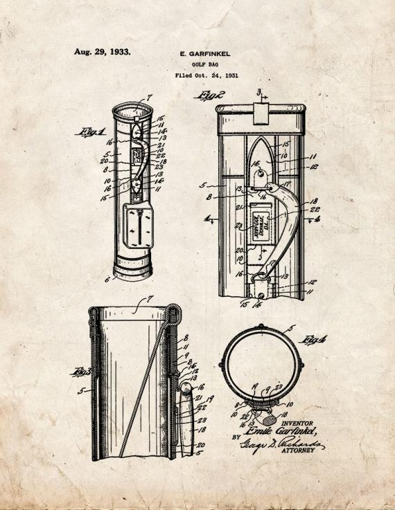 Golf Bag Patent Print