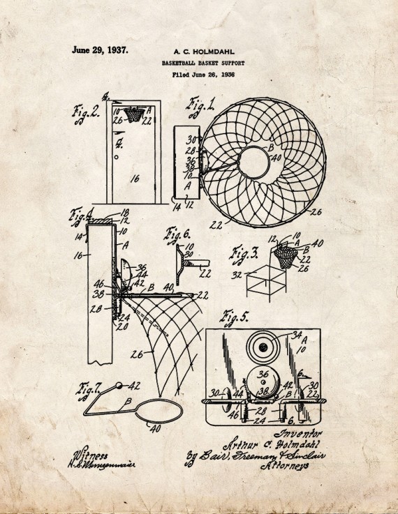 Basketball Basket Support Patent Print