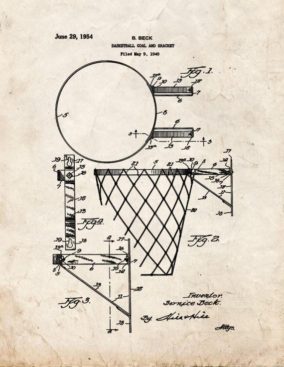 Basketball Goal and Bracket Patent Print