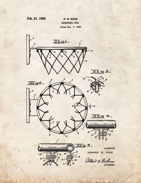 Basketball Goal Patent Print