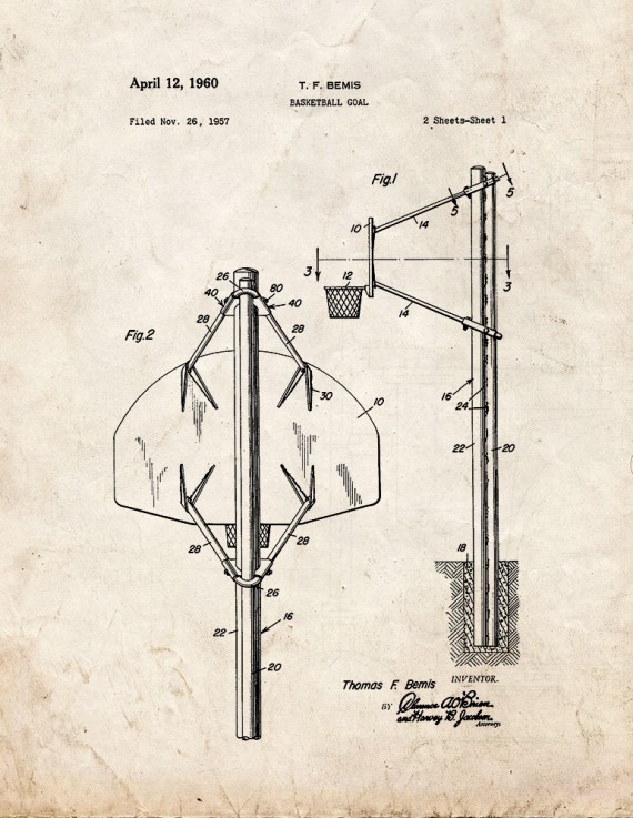 Basketball Goal Patent Print