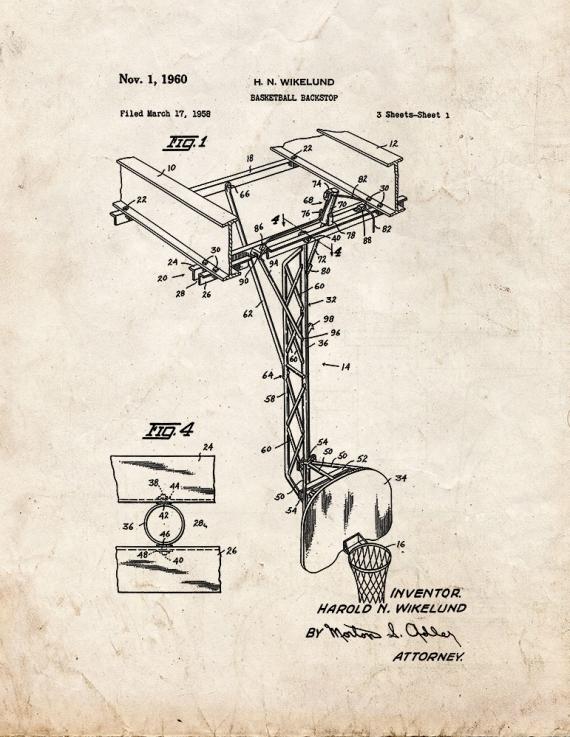 Basketball Backstop Patent Print