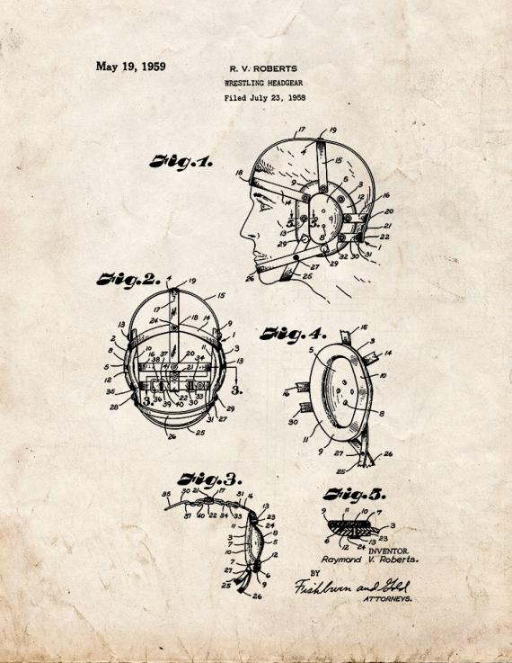 Wrestling Headgear Patent Print