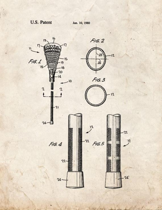 Metallic Lacrosse Stick Patent Print