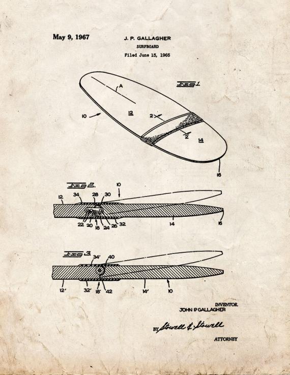 Surfboard Patent Print