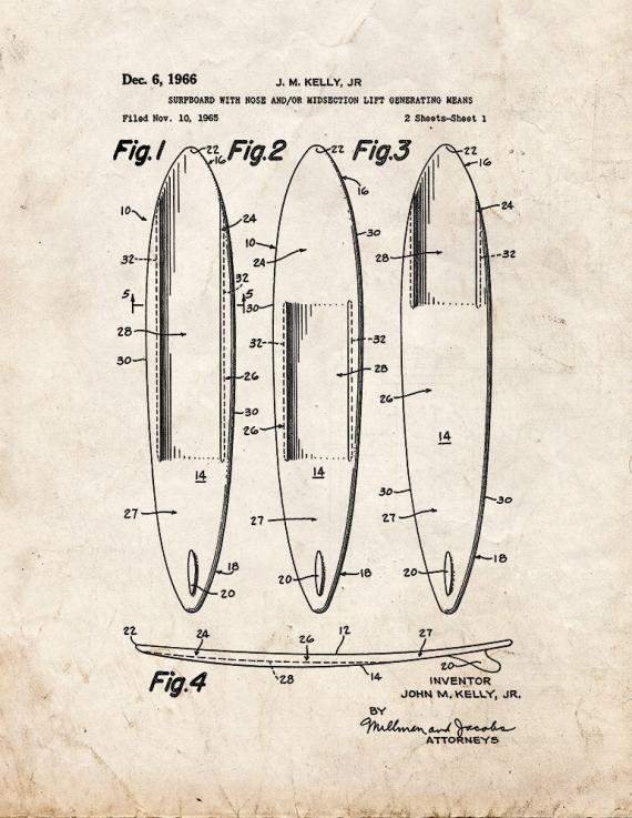 Surfboard Patent Print