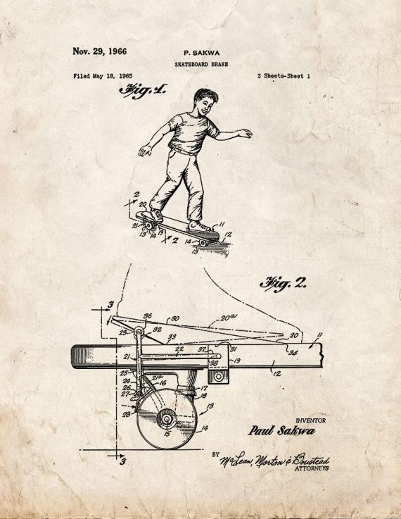 Skateboard Brake Patent Print
