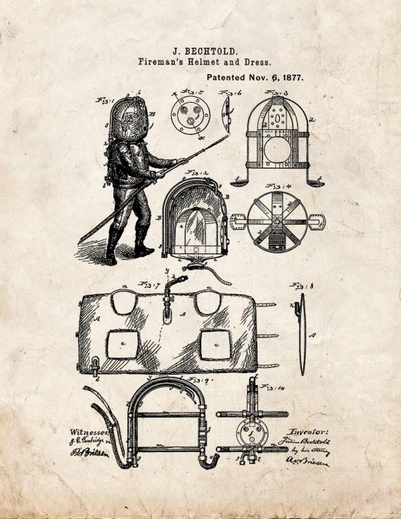 Fireman's Helmet Patent Print