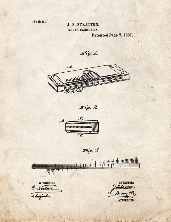 Mouth Harmonica Patent Print