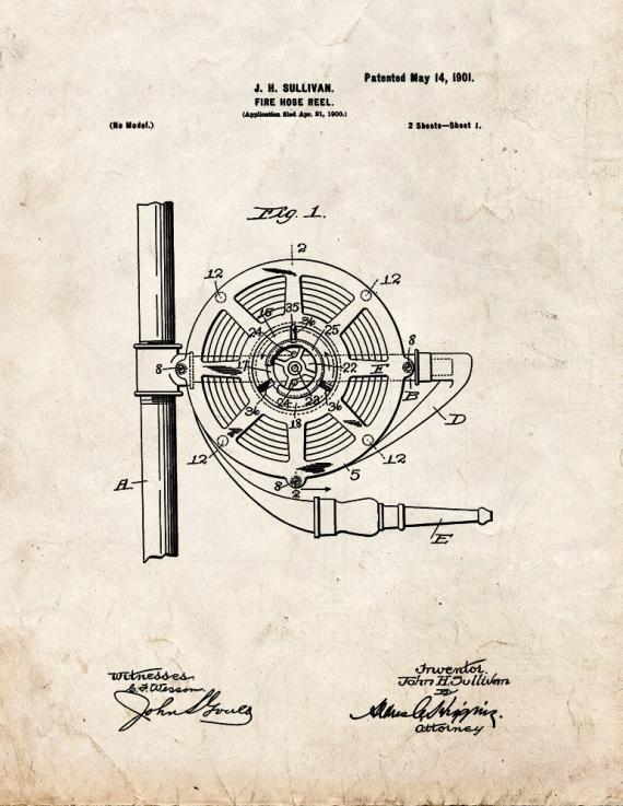 Firehose Reel Patent Print