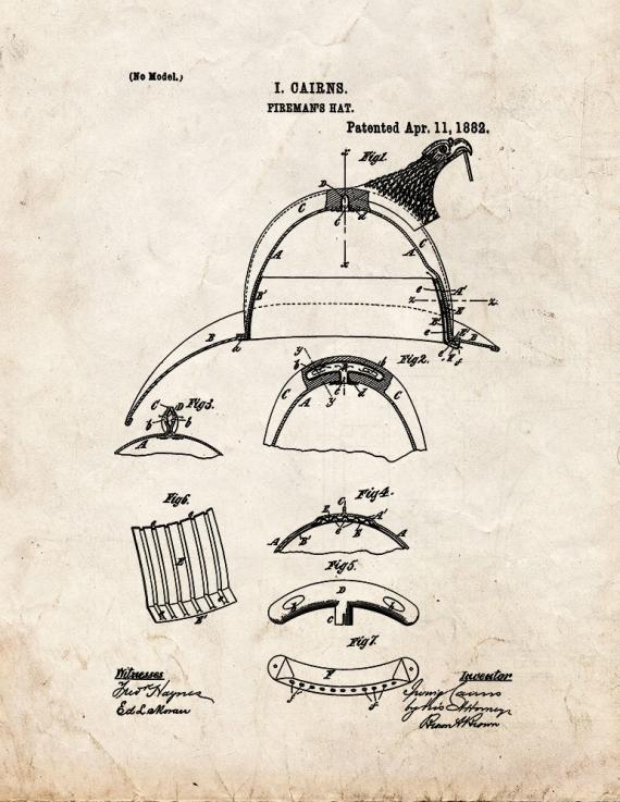 Fireman's Helmet Patent Print