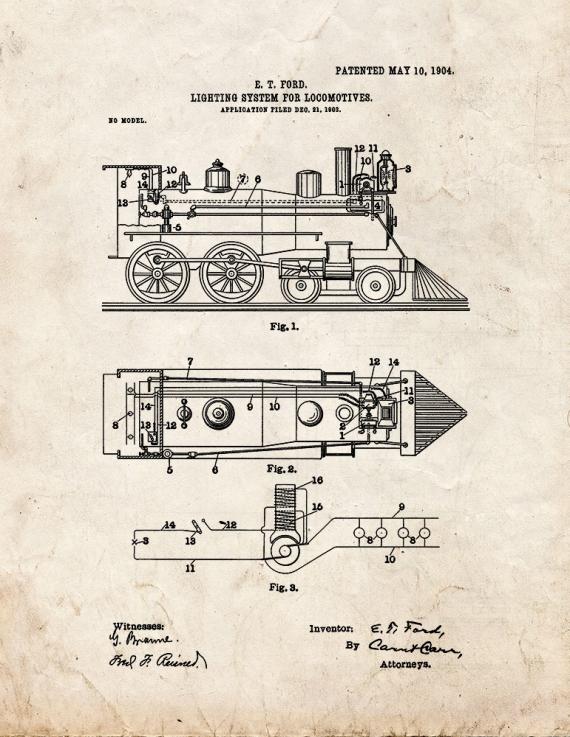 Train Light Patent Print