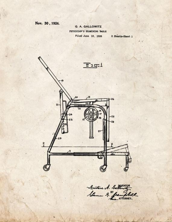 Physician's Examining Table Patent Print