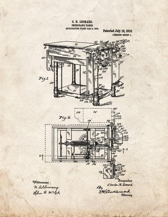 Physician's Table Patent Print