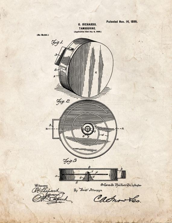 Tambourine Patent Print