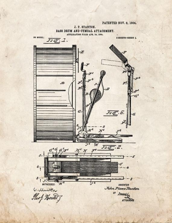 Bass Drum and Cymbal Attachment Patent Print