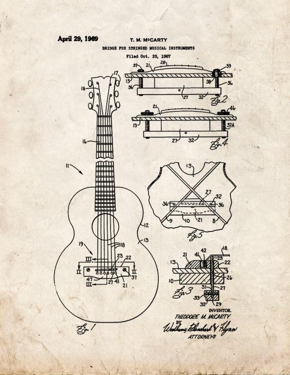 Bridge for Stringed Musical Instruments Patent Print