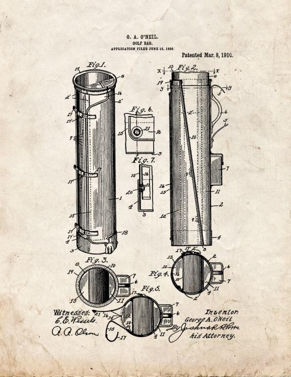 Golf Bag Patent Print