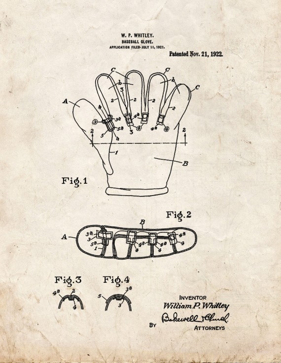 Baseball Glove Patent Print