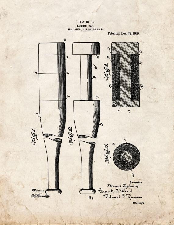 Baseball Bat Patent Print