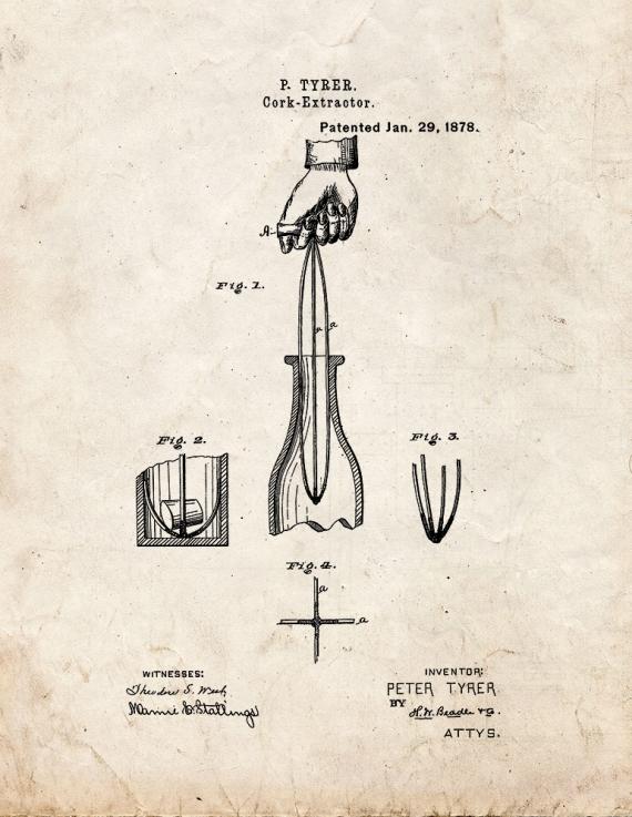 Cork Extractor Patent Print