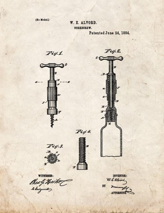 Corkscrew Patent Print