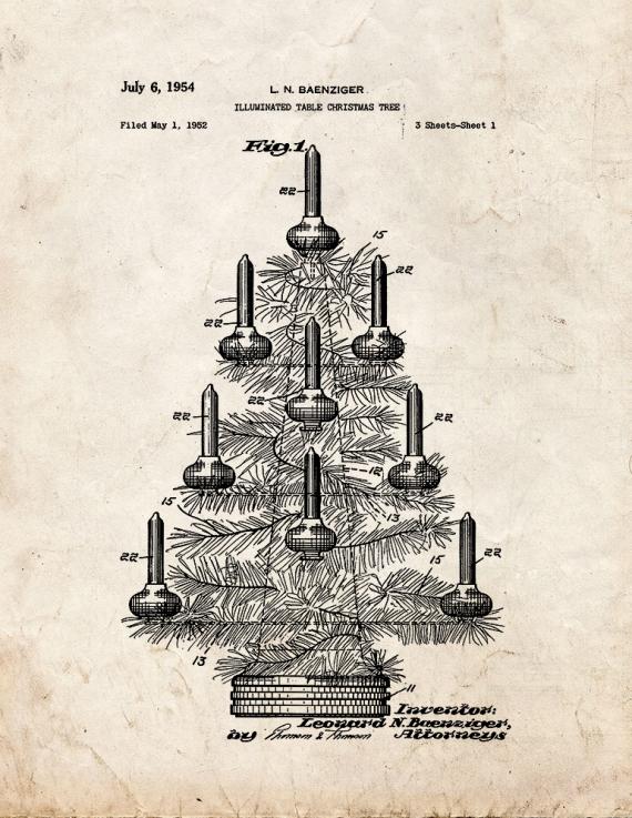 Illuminated Table Christmas Tree Patent Print