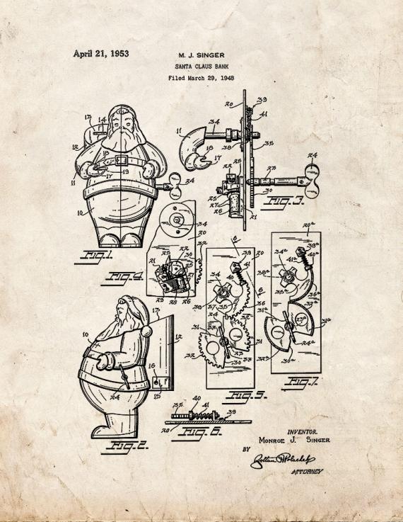 Santa Claus Bank Patent Print